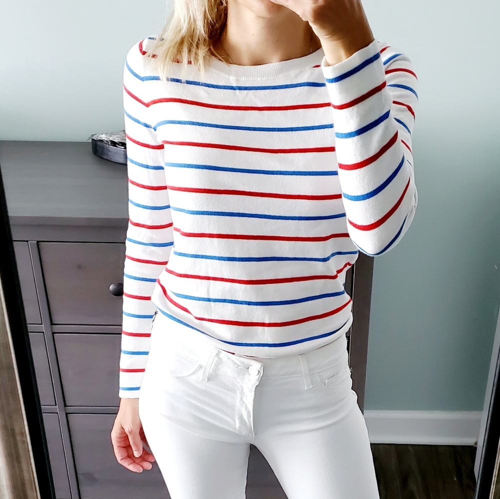 NWT J. Crew White Blue Red Striped Sweater